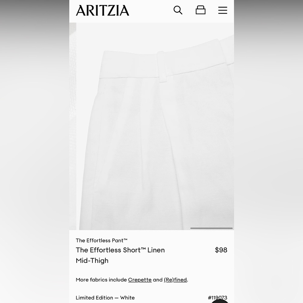 Aritzia Wilfred Effortless Short 7”. New with tags never worn